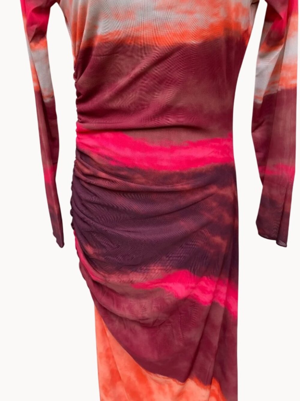 Women's Tie Dye Long Sleeve Maxi Dress Mesh Bodycon Ruched Dress - Size: Small - Picture 14 of 14